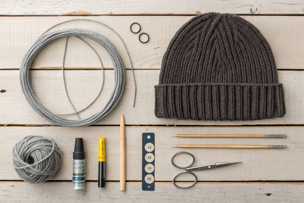 Knitting Essentials with Handmade Dark Gray Wool Beanie