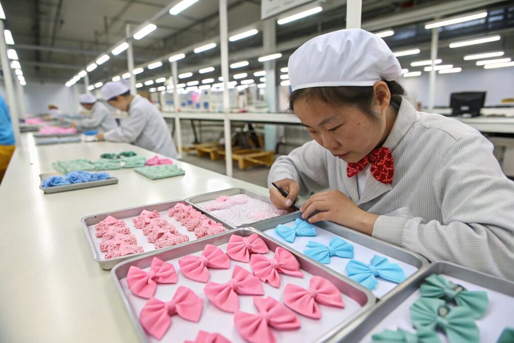 Fumao Factory – Handmade Bow Hair Clips in Production