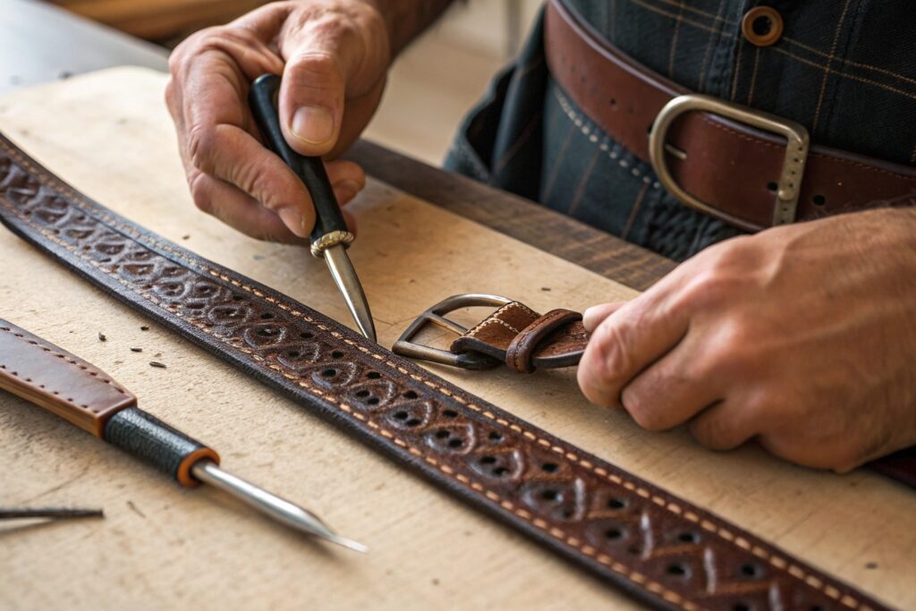 Artisan Crafting a Hand-Tooled Leather Belt - Fumao Custom Belts