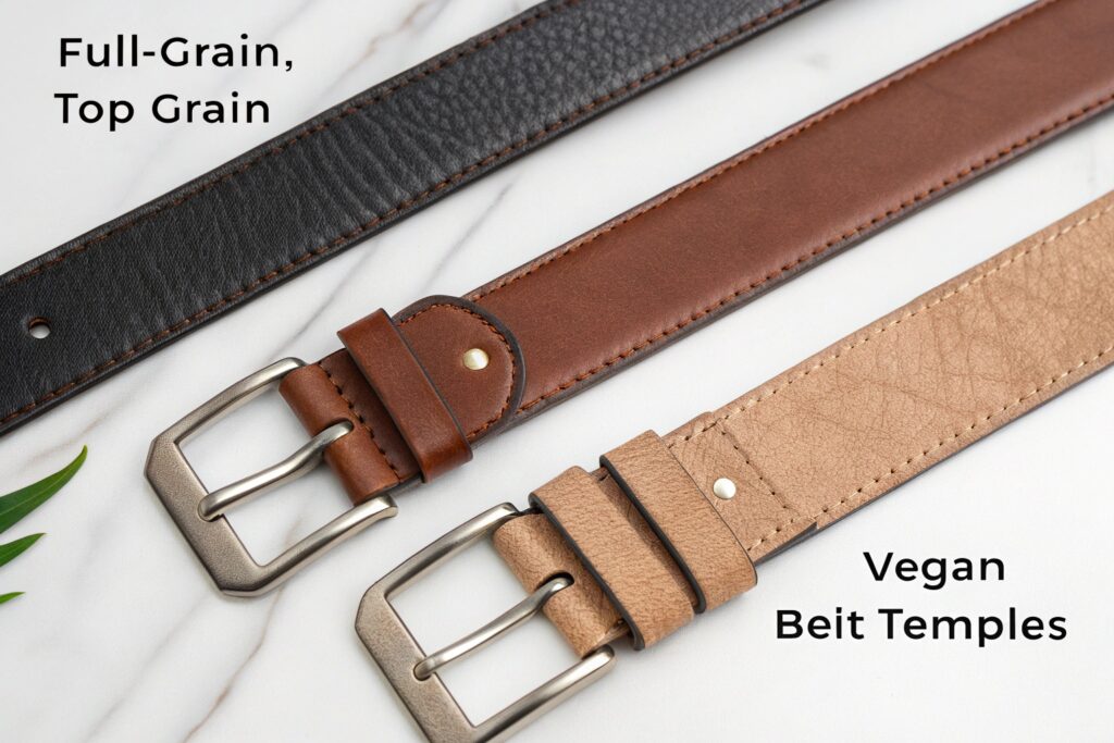 Flat Lay Belt Comparison - Full-Grain vs Vegan Belt - Fumao