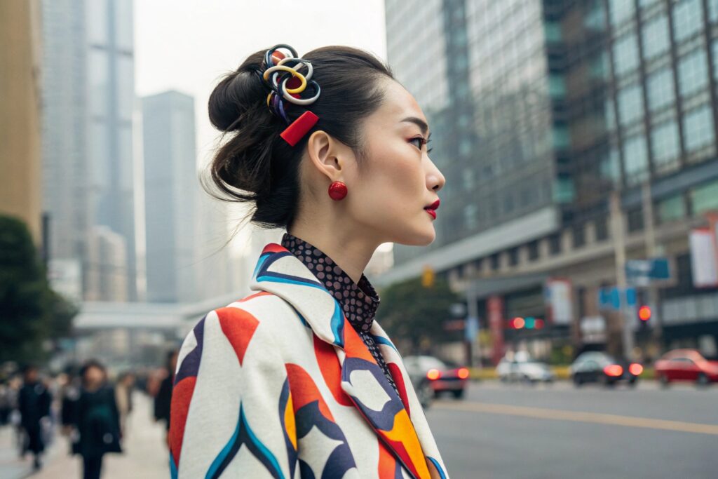 Modern City Style of a Fashionable Chinese Woman Wearing Artistic Hair Accessories | Fumao