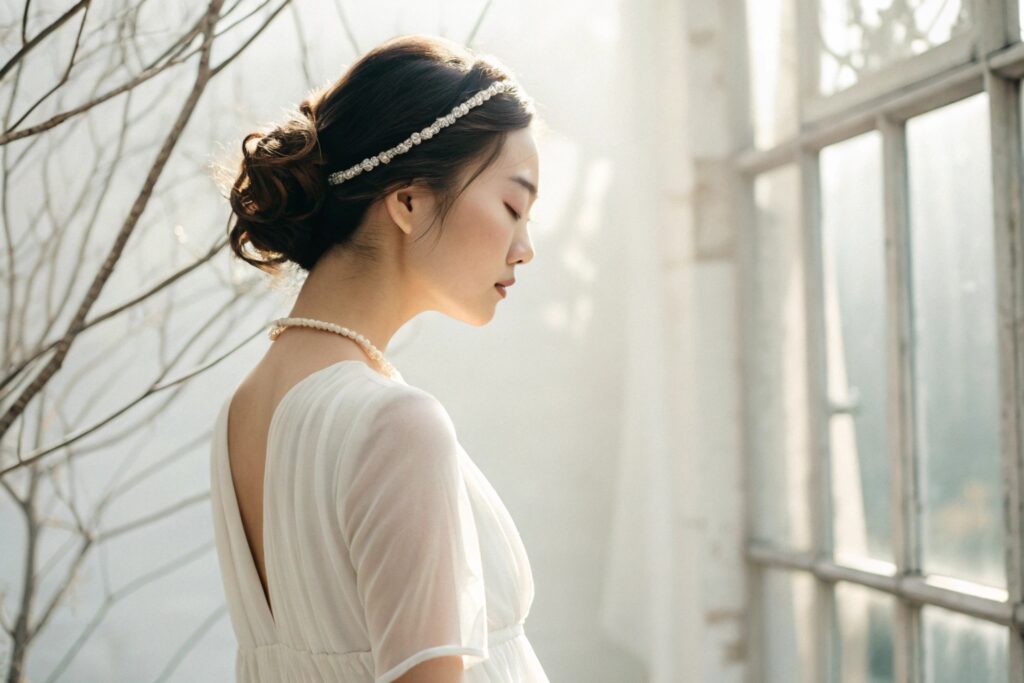 Romantic Bridal Scene Featuring a Chinese Woman in a Sunlit Room | Fumao