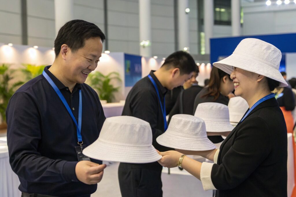 Distributing Sample Bucket Hats