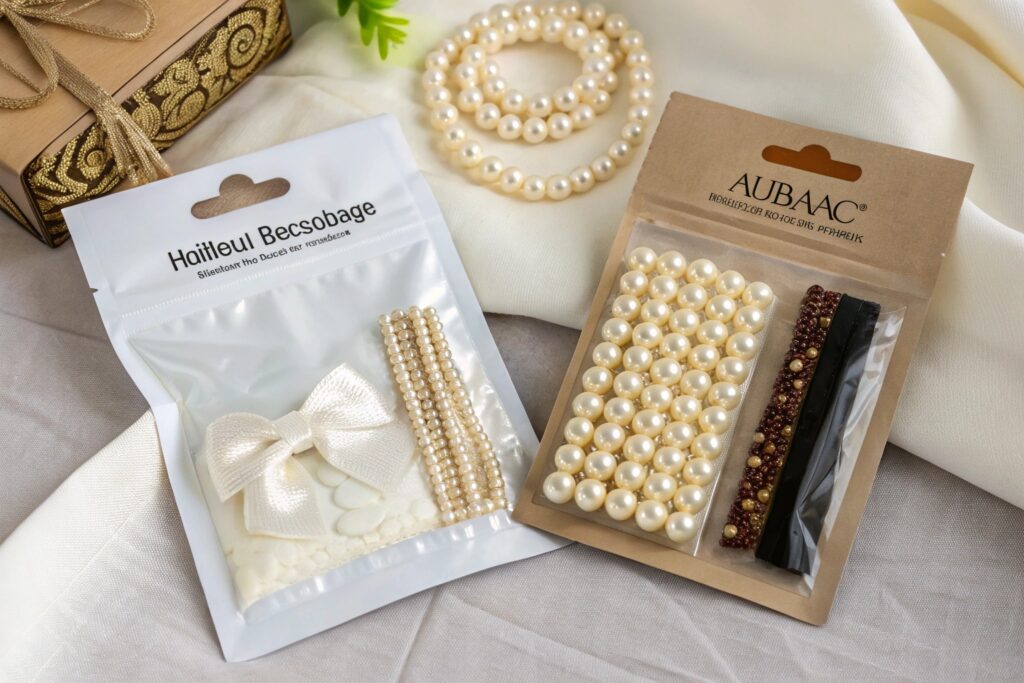 Side-by-Side Flat Lay of Wholesale Hair Accessories in Custom Packaging – Fumao Manufacturer