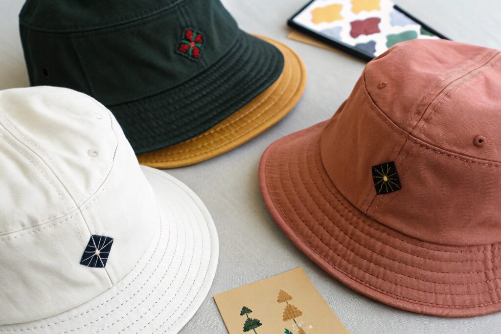 Embroidered Bucket Hats in Earthy Colors