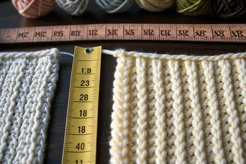 Macro Comparison of Stitch Definition in Two Yarn Types - Gauge and Texture Swatch