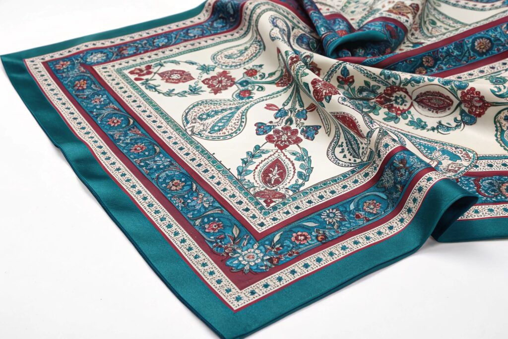 High-End Silk Scarf Featuring Intricate Border Design
