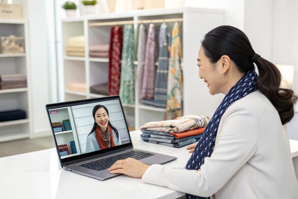Professional Chinese Sales Manager on Online Video Call with Client