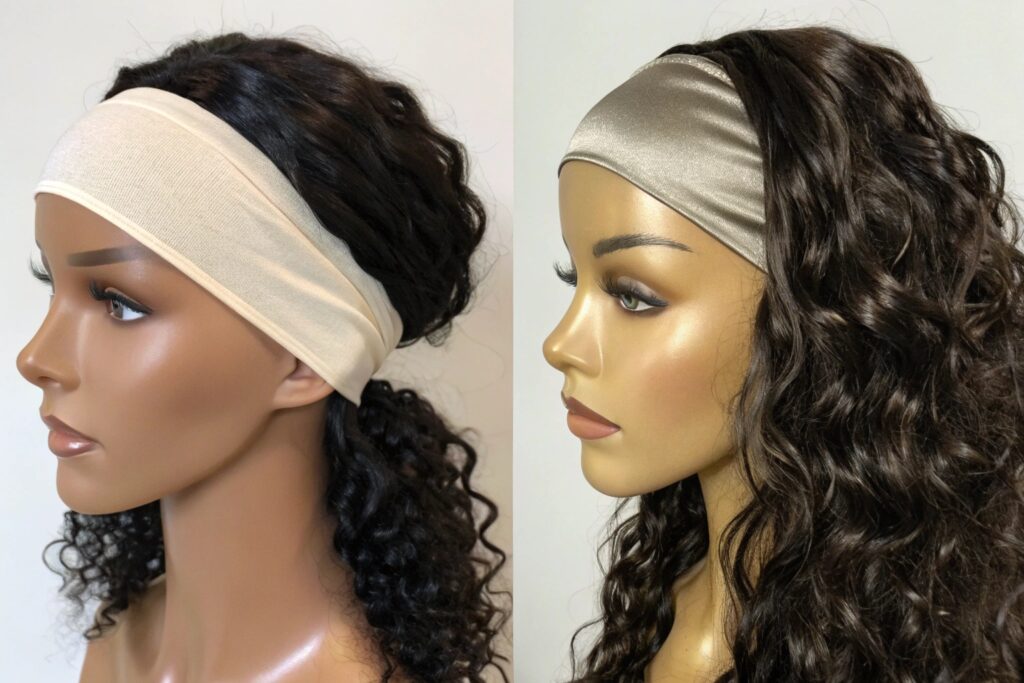 Two women wearing different headbands