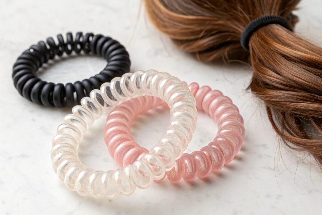 Three spiral hair ties