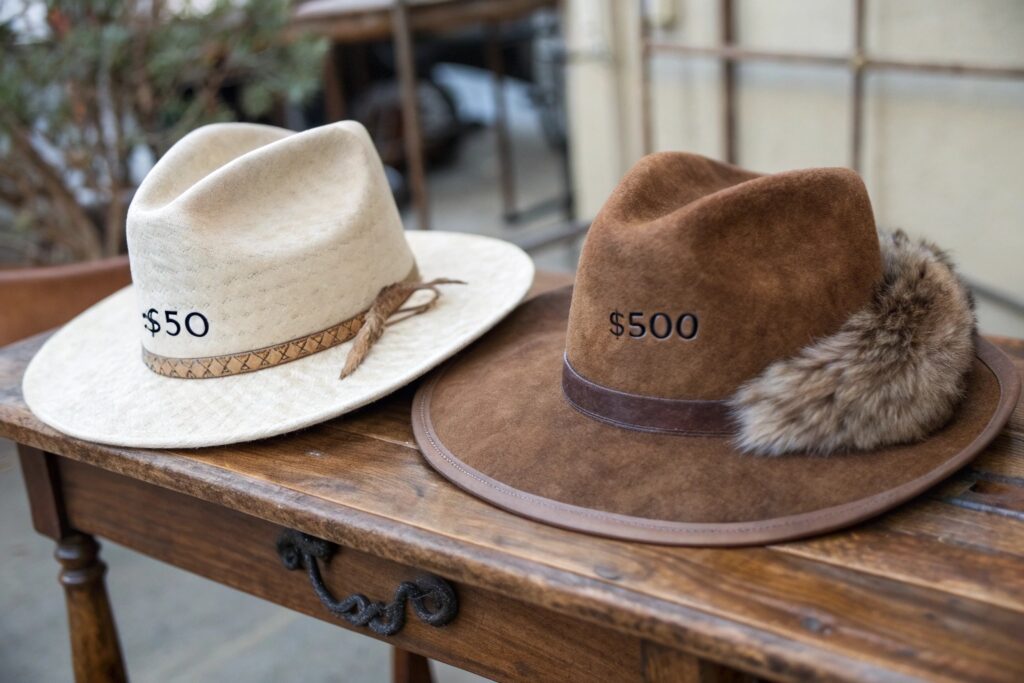 Comparison of $50 vs $500 Cowboy Hats