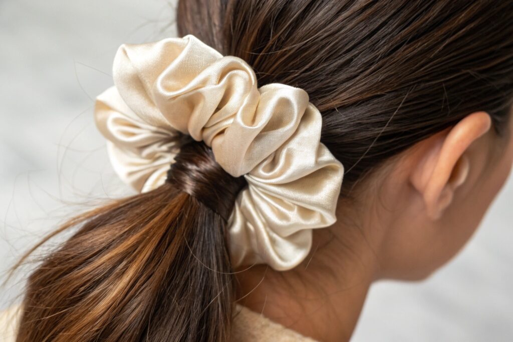 Three hair elastics in different colors