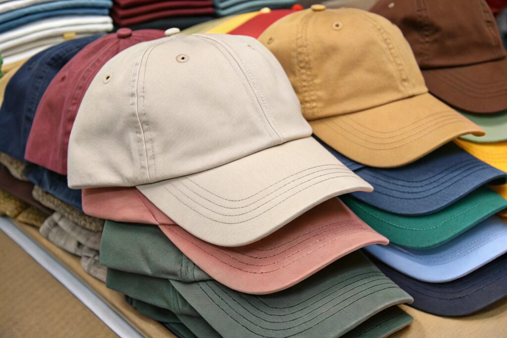 A pile of colorful caps