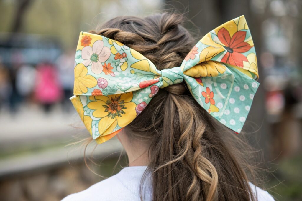 A person with a large bow in their hair
