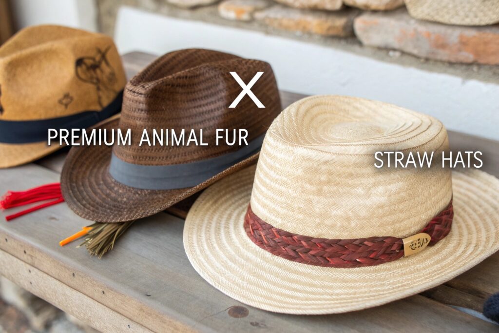 Premium Animal Fur vs Straw Hats Comparison