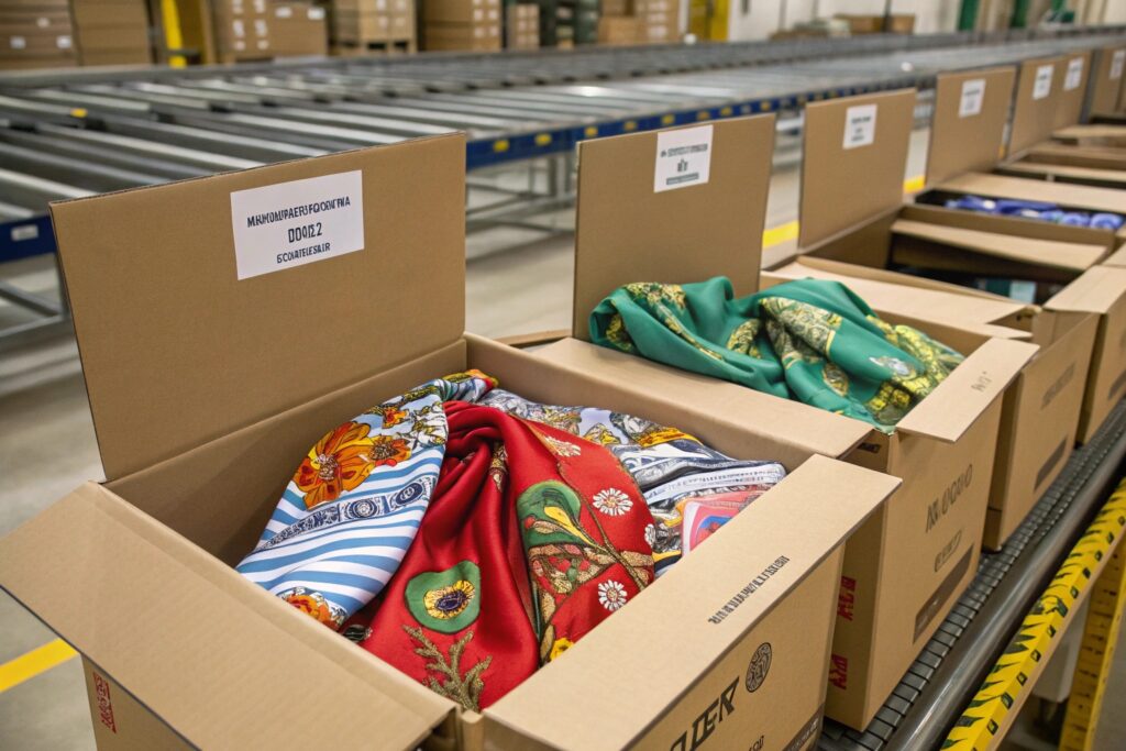 Stylized Logistics Image with Silk Scarf Boxes