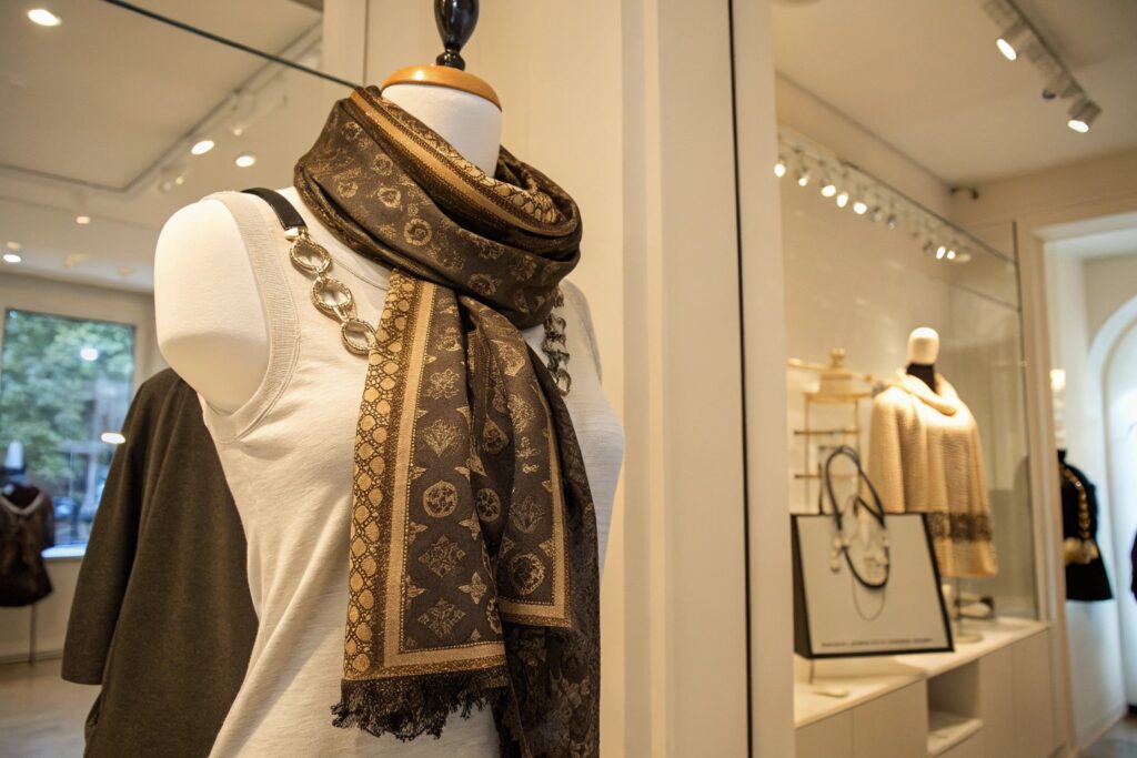 A computer screen showing an Etsy webpage for scarves