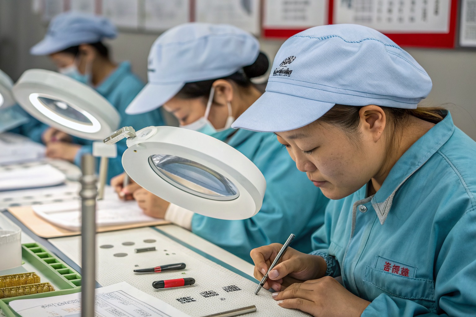 AceAccessory fashion accessories production view for How does your QC team use magnifying lamps to check hair clip teeth for Overseas Buyers?