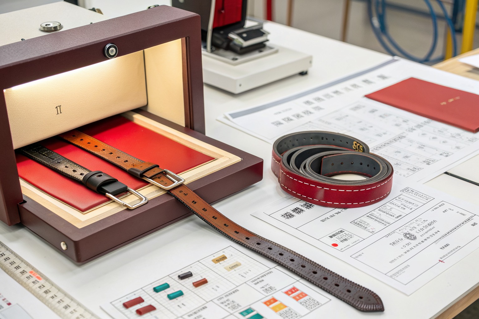 AceAccessory belts production view for How does your QC team use light boxes to check color consistency on belts for Overseas Buyers?