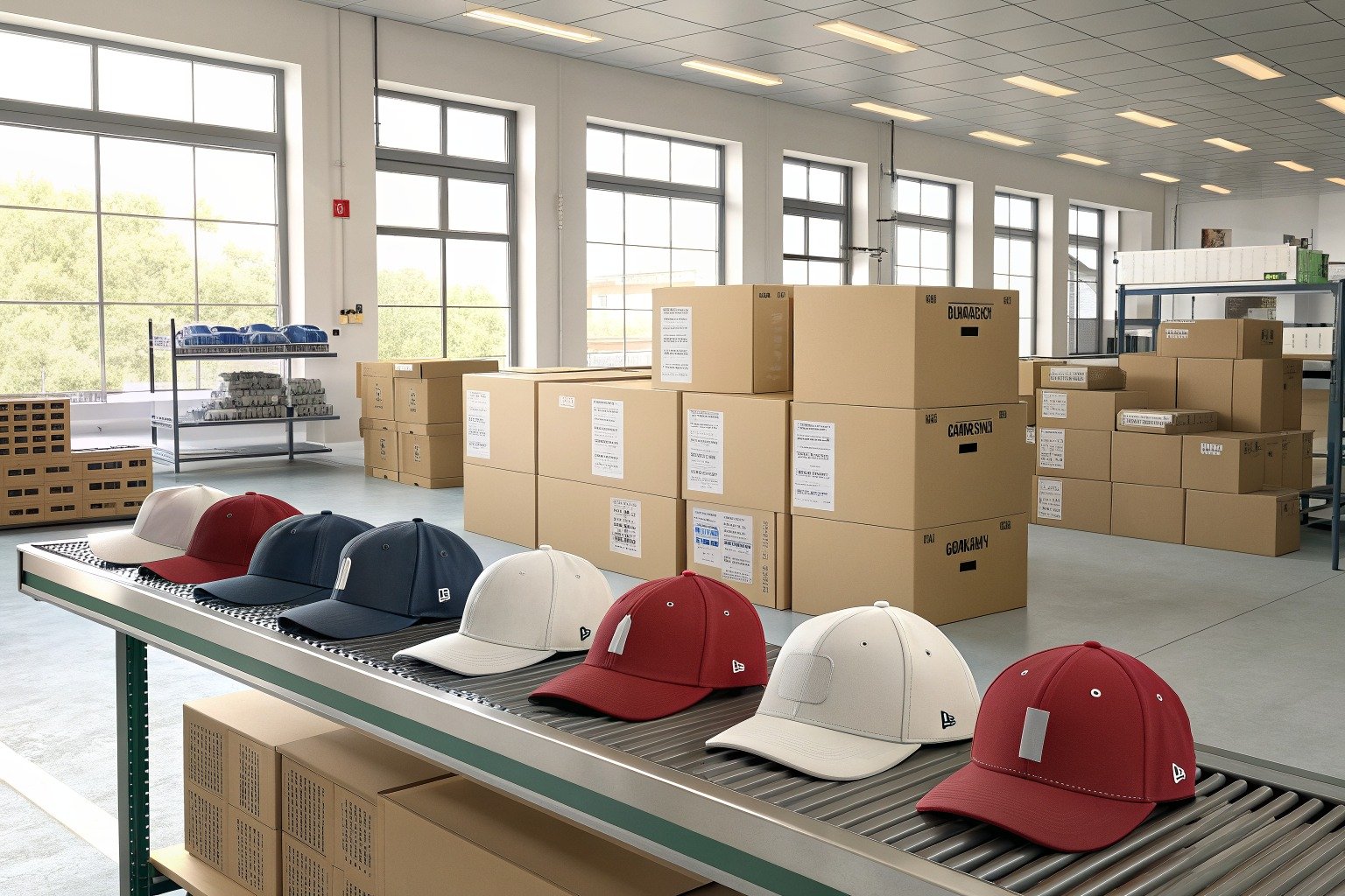 AceAccessory baseball caps production view for Can you produce both flat and curved brim baseball caps for different sports for Overseas Buyers?