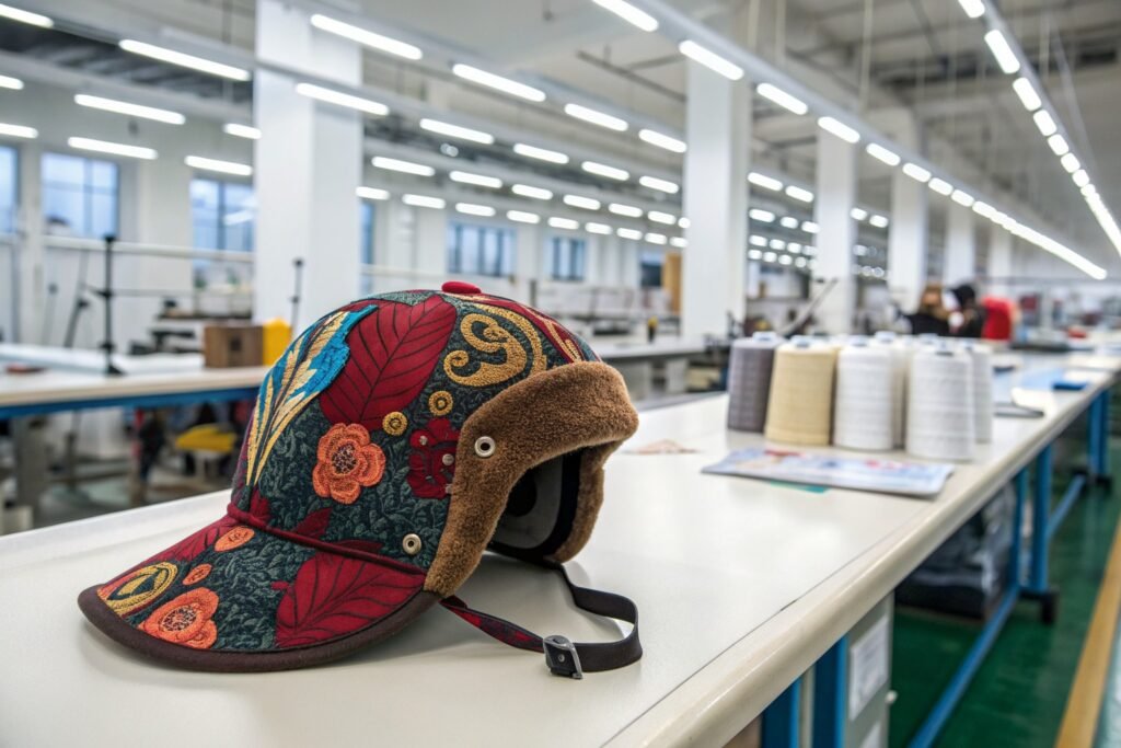 How fast can you produce a sample of a custom printed trapper hat with ear flaps?